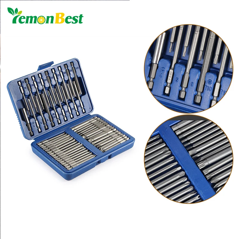 

Lemonbest 50pcs Screwdriver Bit Set 3 inch Extra Long Screwdriver Kit Hex Star Torq Spline Flat Screwdriver Tool Kit