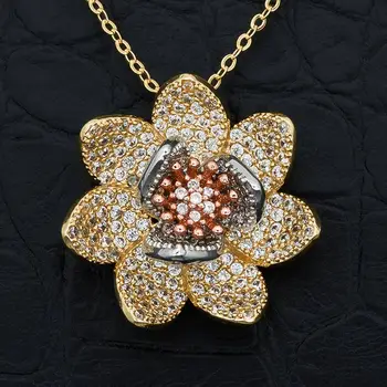 

Newness Blooming Flower Pendant Necklace High Quality Cubic Zircon Fashion Flower Brass Bijouterie Gift