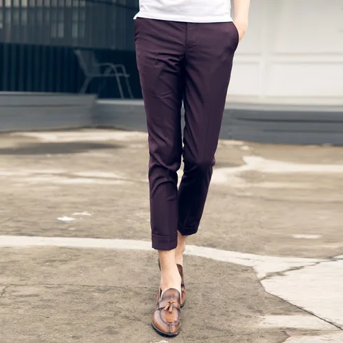 Новинка, мужские облегающие хлопковые деловые брюки, мужские брюки длиной до щиколотки, мужские летние официальные брюки для отдыха - Цвет: Deep purple