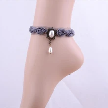 Grey pearl vintage rose royal accessories lace women anklet banding anklebones jewelry