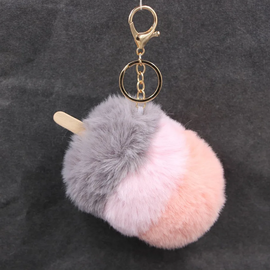 

Multi-color Newest Fur Pom Pom Ice Cream Keychain popsicle Key Chain pompon Creative Fur Ball Key Ring llaveros chaveiros