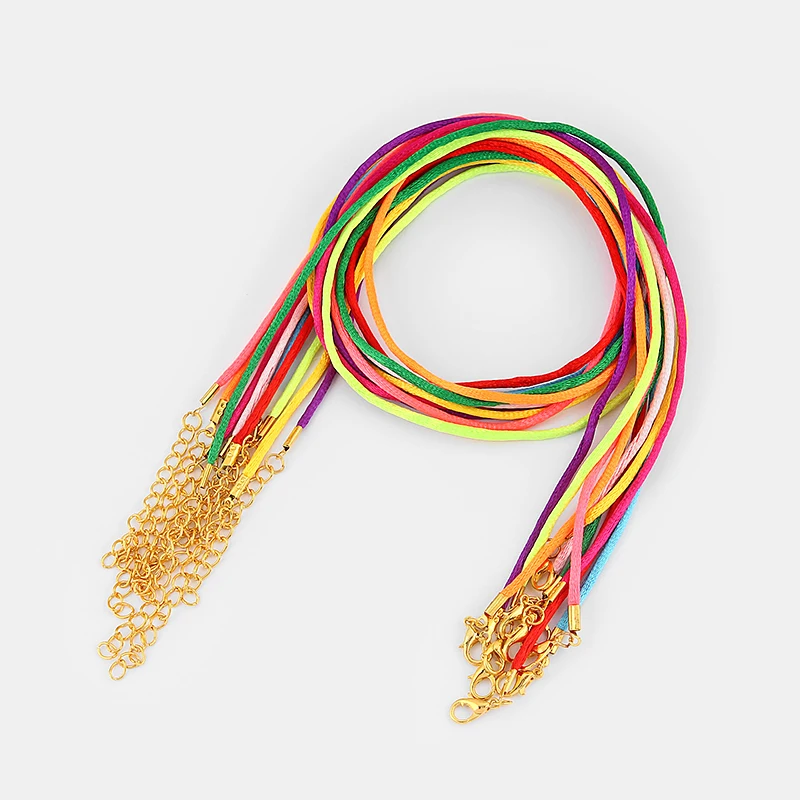 50pcs Mixed Color Charms Colored Silk Cotton Cord End With Gold Lobster