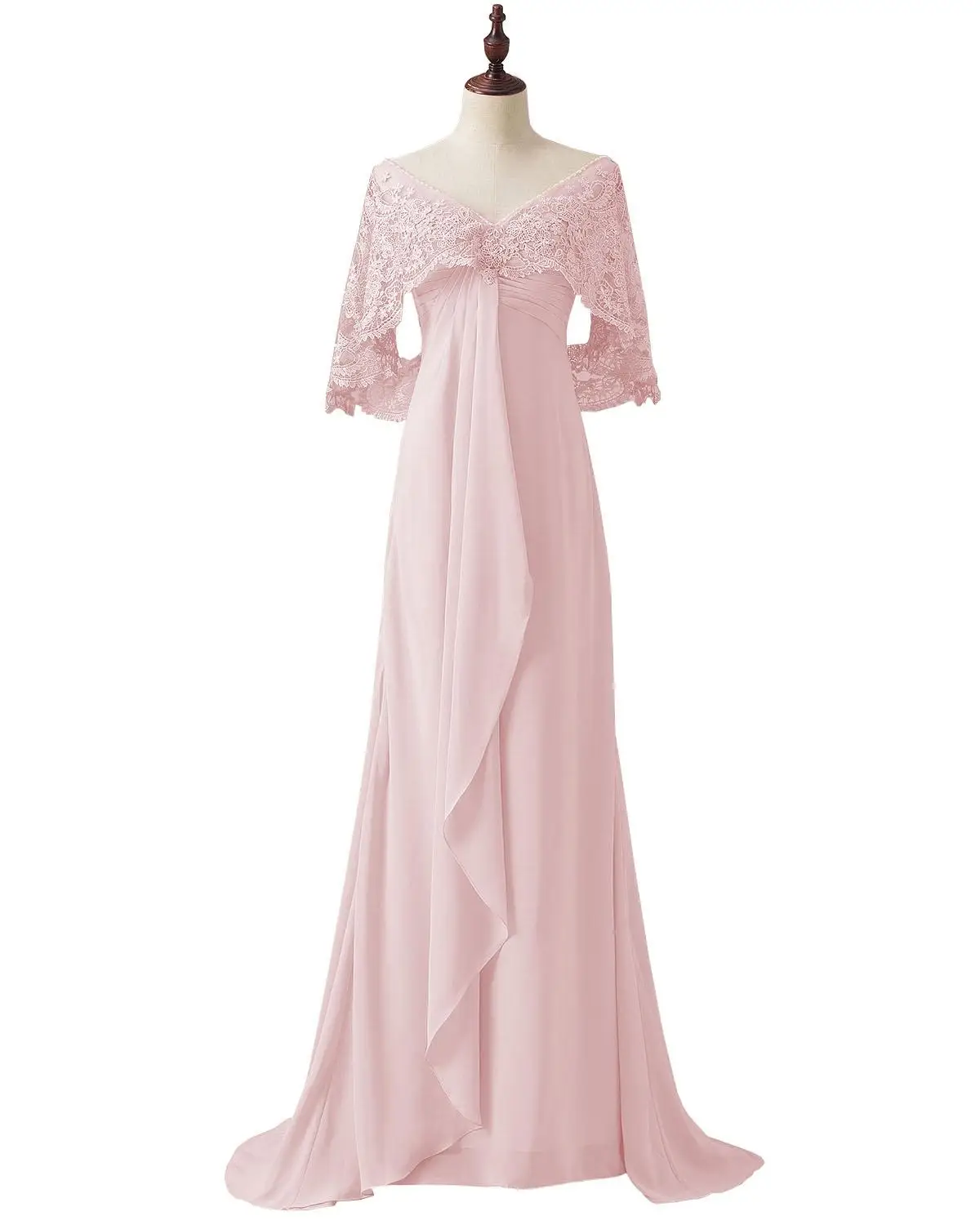 Оборки элегантные Шор рукава кружева мать невесты платье для свадьбы жених длинное шифоновое вечернее платье SLD-M13 - Цвет: Blush