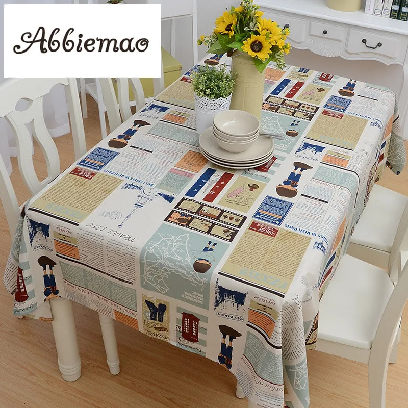 Abbiemao Simple Fashion Plaid Square Tablecloth Cotton Linen Fabric