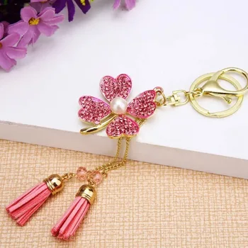 

free shipping 50pcs/lot rhinestone pink flower keychain wedding bridal showers favors, birthday girl Valentine's Day lady gifts