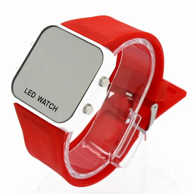 Square Mirror Face Silicone Children Digital Watch Men Women LED