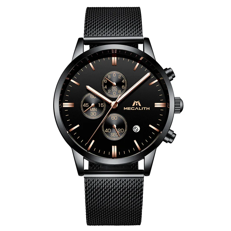 

MEGALITH Mens Watches Quartz Ultra Slim Mesh Band Analog Wristwatches Waterproof Calendar Date Chronograph Clock Montre Hombre