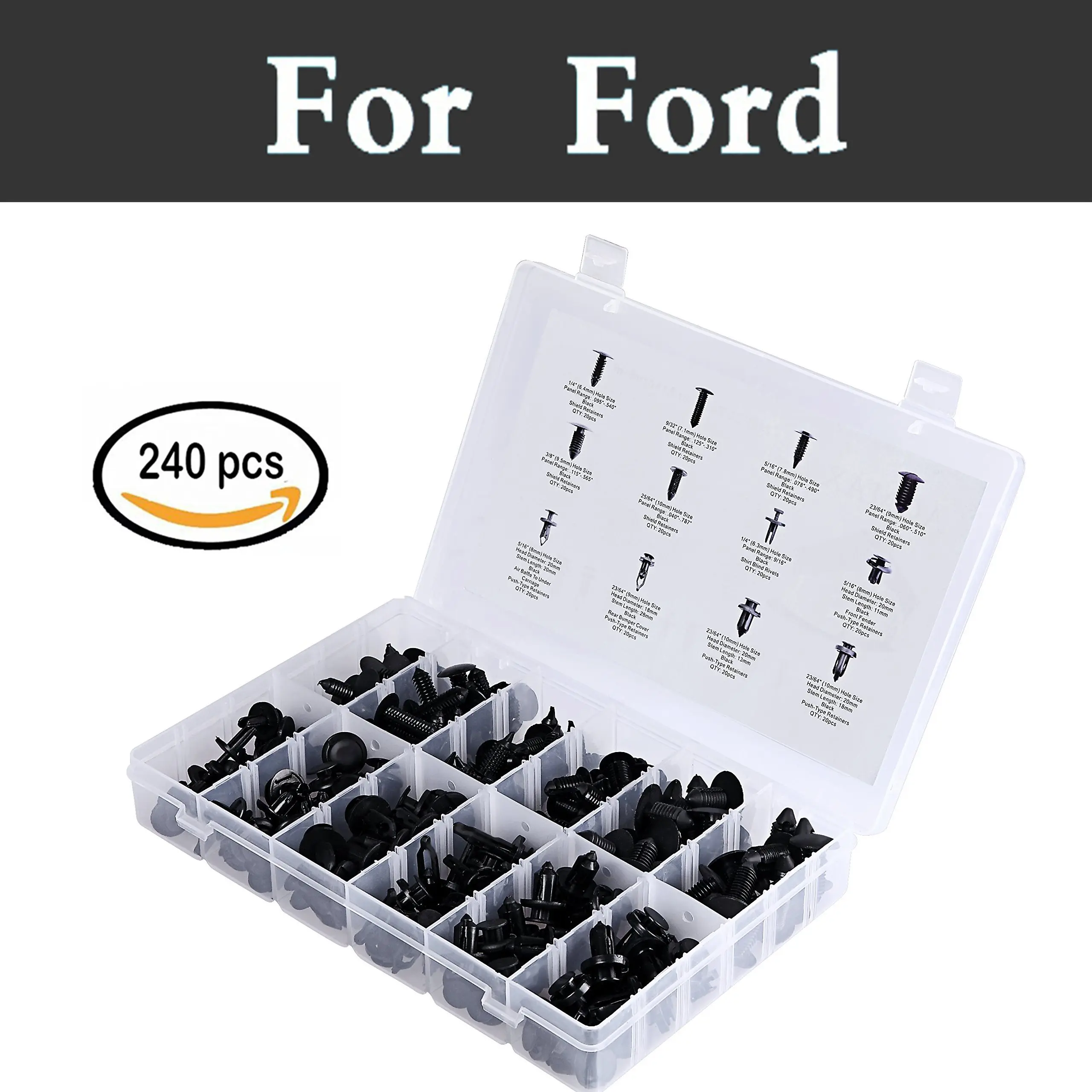 

240 Pcs Push Type Retainer Car Styling Clips Kit Storage Case For Ford Crown Victoria Ecosport Edge Escape Everest Excursion