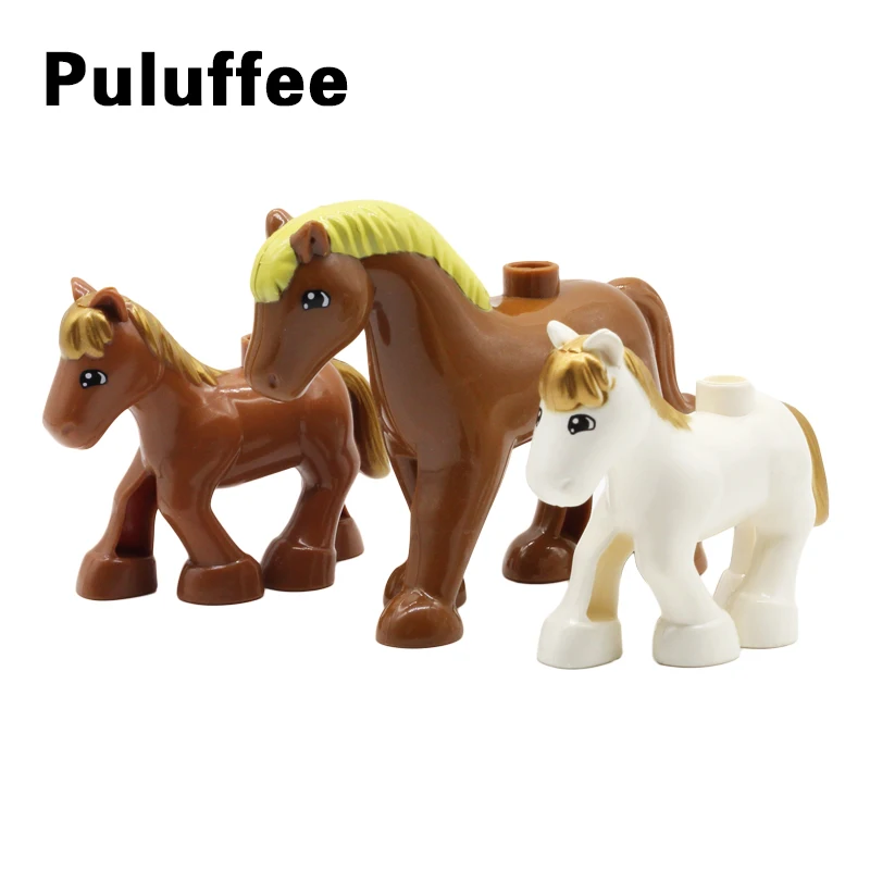 

Zoo Animal Horse And Pony Blocks Big Particle Compatible with Duplo Bricks set DIY Educational Toys For Children Kids