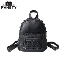 2017 High Quality New Leather Women Backpack Rock Rivet Solid Lady Knapsack Fashion Designer Female Travel School Bag For Youth