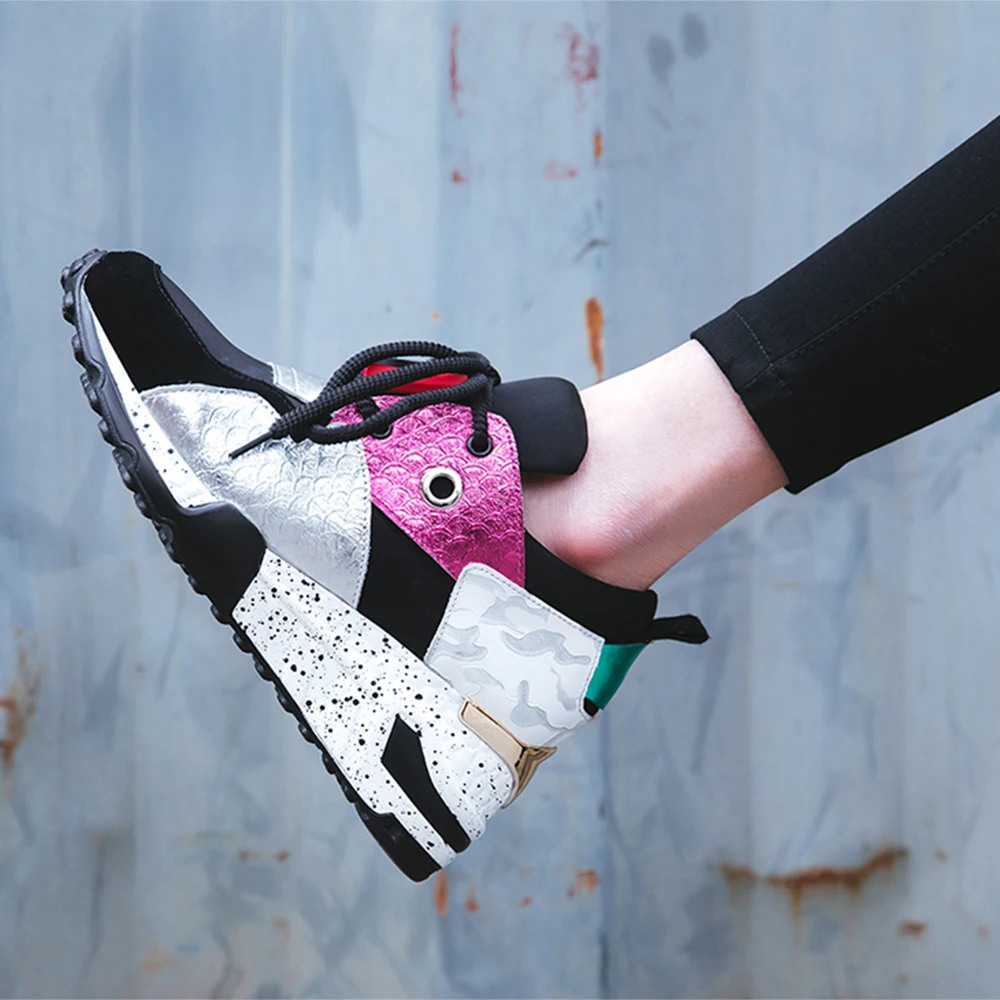 Bimolter 2018 New Autumn Brand Mixed Color Sneakers Genuine Leather Women Flats Shoes Platform Basket Femme Casual Shoes LFEB030 Women's Shoes