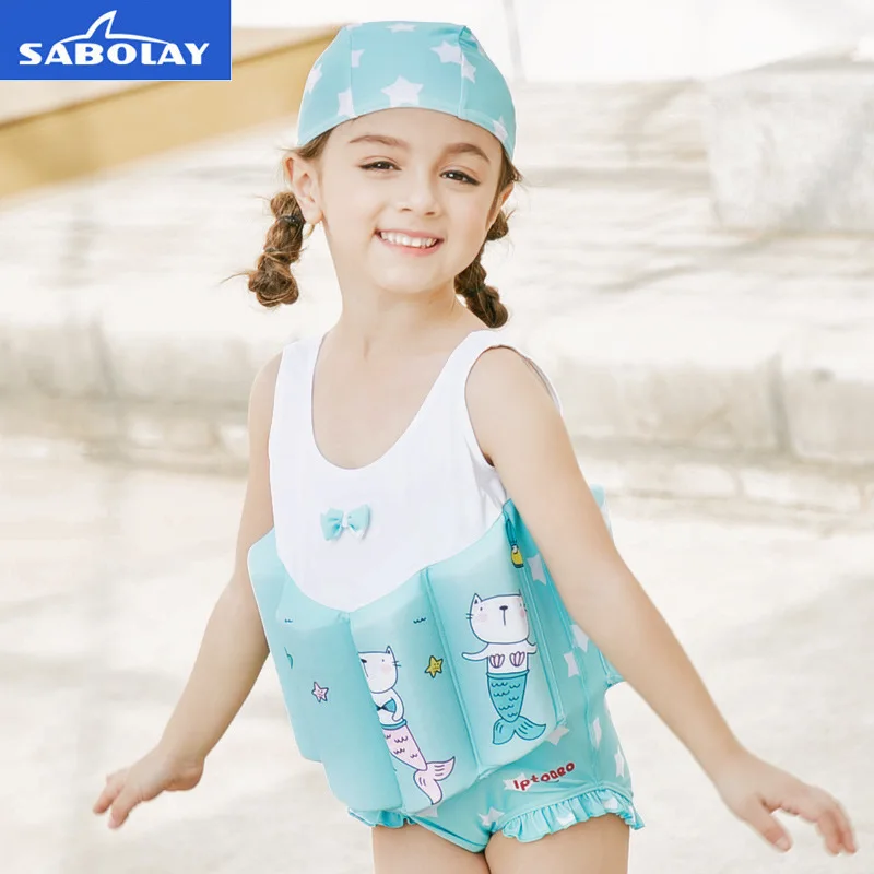 

2018 New Design 2-8 Years Infant Baby Swimwear Girls Buoyancy Swimsuit Life Jacket Floating UV Prodection Girls Bathing Suits