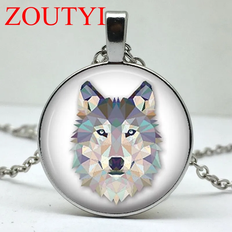 

2018 / Fashion Glamour Wolf Glass Round Pendant Necklace, Men's and Women's Pendant Necklace