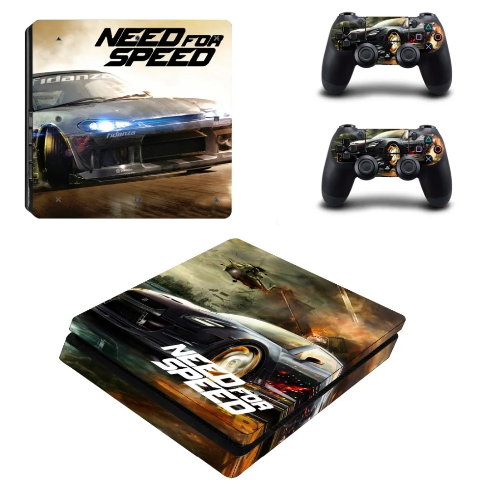 Наклейка Need for Speed PS4 Slim Skin Виниловая наклейка для консоли Playstation 4 и 2 контроллеров