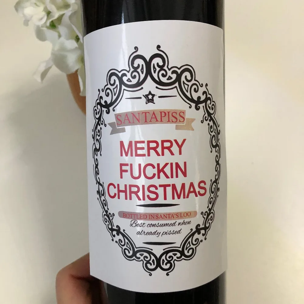 Personalized Merry F Ckin Christmas Funny Novelty Wine Bottle Labels Joke Humour Secret Santa Custom Champagne Bottle Stickers Party Diy Decorations Aliexpress