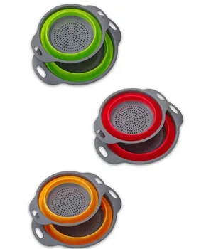 

20sets new 2pcs/set Foldable Silicone Colander Fruit Vegetable Washing Basket Strainer Collapsible Drainer Handle Kitchen Tool