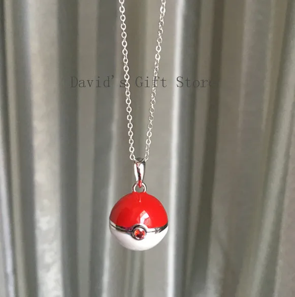 Ожерелье с подвеской POKEMON Pokeball 925 пробы серебро+ 1" 925 пробы Серебряная цепочка - Окраска металла: Red Crystal