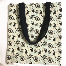 Yile вручную эко Повседневное большая сумка для покупок из хлопка и льна сумка на плечо с принтом с изображением котенка для девочек; тень черный ремешок L513