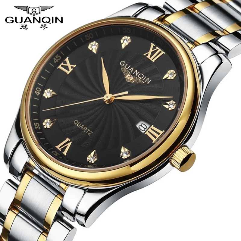 Мужские часы GUANQIN от роскошного бренда, аналоговые наручные часы с дисплеем и датой, водонепроницаемые мужские кварцевые деловые часы из нержавеющей стали