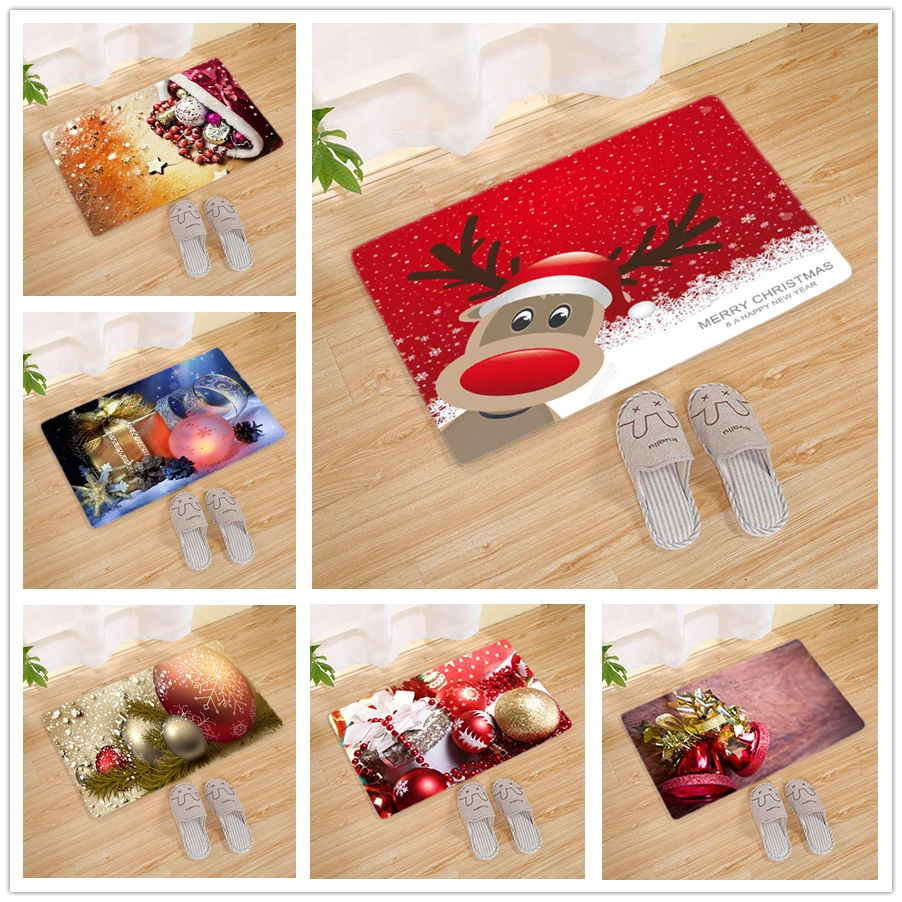 

Merry Christmas Floor Mat Home Decoration Doormats Cartoon Santa Claus Kitchen Entrance Flannel Floor Carpet Non-slip Mat Rugs
