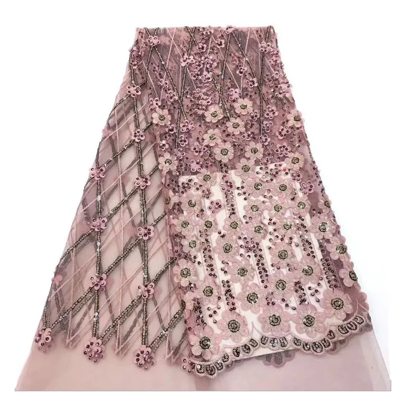 

Me-dusa Sequins embroidered fabric beads African tulle lace French net lace wedding dress 2019 New hotsale 5yard/pcs highquality