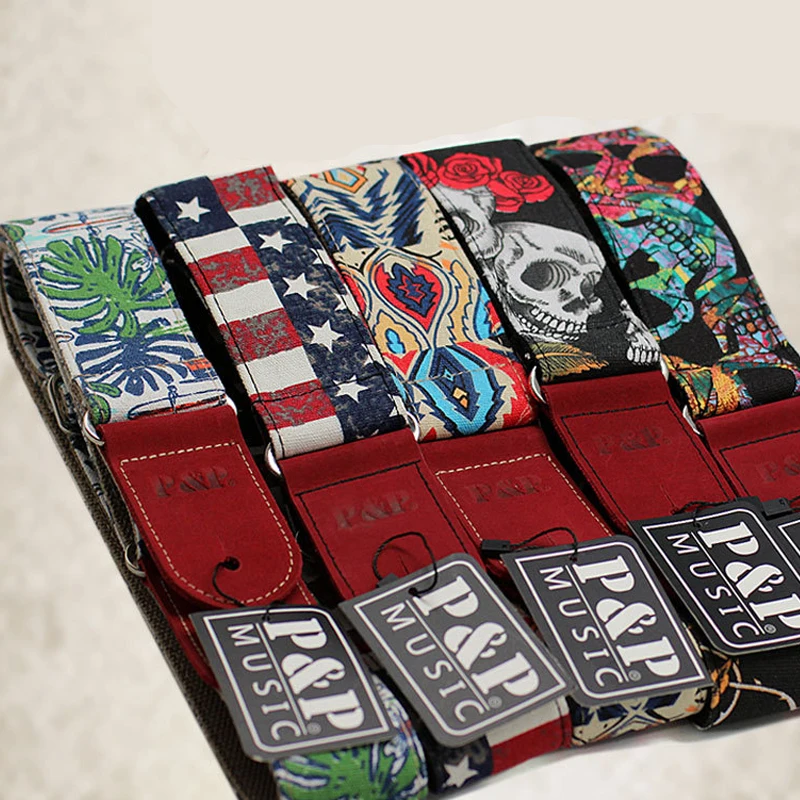 

New Style Printed Guitar straps Frosted Surface Pure Cotton Guitar Straps For Electric Acoustic Folk Jazz Guitar Bass Guitar