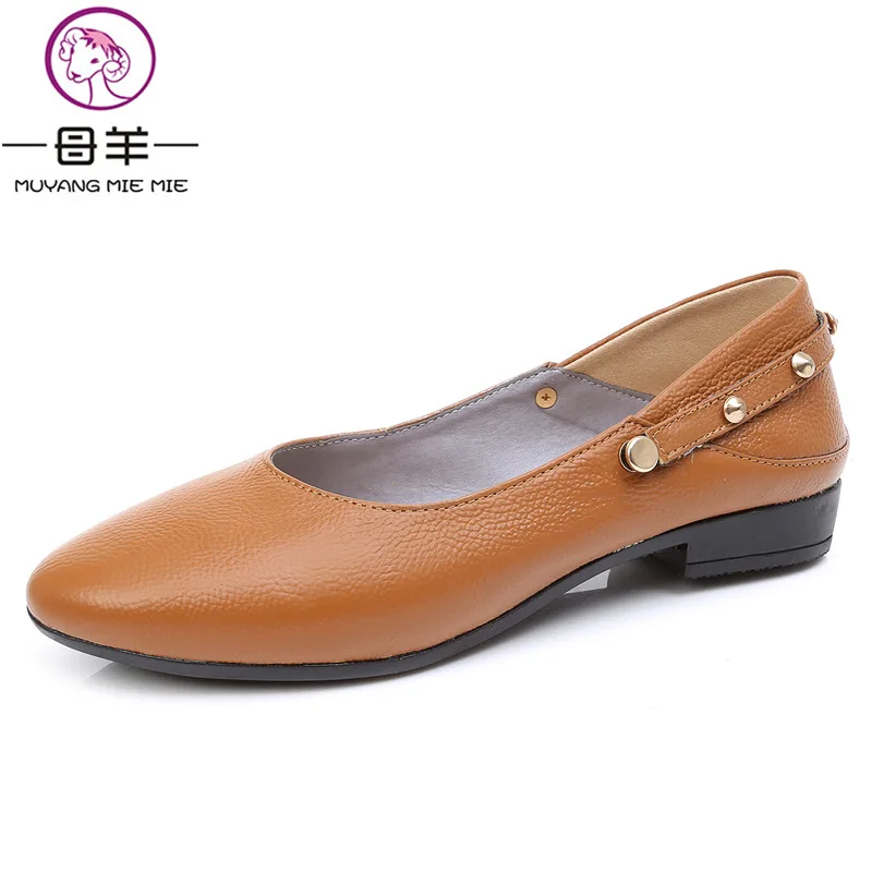 Taille 35 gris Cuir Noir Véritable Muyang Plates En Plats Décontracté Dames Pour Grande Mocassins Chaussures Femme 43 Femmes Ballerines marron 6gfHZ6
