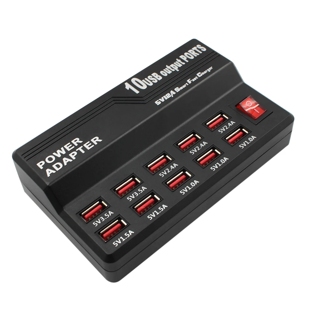 

Multifunctional High Speed 10-Port USB HUB AC to DC Power Socket USB hubs Charging Station Travel Charger for Phones Pad Tablet