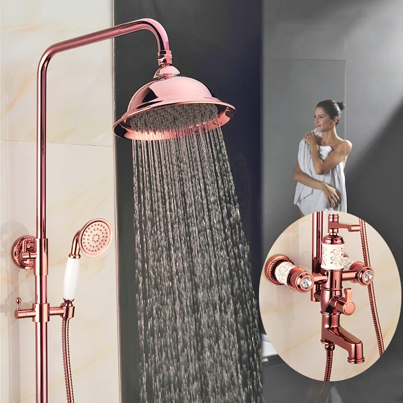 

European Rose Gold Shower Set Rose Gold Liftable Ceramic Flower Set