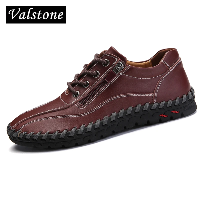 

Valstone Luxury Genuine Leather Shoes Men lace-up boat shoes handtailor leisure shoes zipper opening Claret wide feet sizes 50