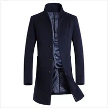 Новое Осеннее и зимнее мужское шерстяное пальто деловая Повседневная однотонная куртка с воротником-стойкой