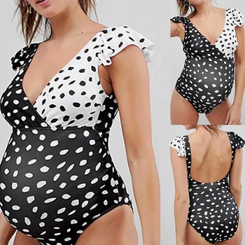 

Pregnancy Sexy Swimsuit Summer Tankini Women Dot Print Strappy Swimsuit Bikinis Halter Pregnant Clothing Embarazada Plus Size