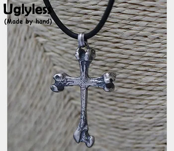 

Uglyless Real S925 Sterling Thai Silver Bones Designer Cross Pendant Necklace without Chains Unisex Gothic Fine Jewelry Handmade