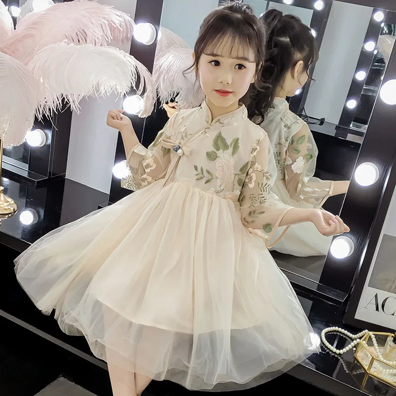 2019 Spring New Girls Dress Embroidery Chinese Style Kids Princess Dresses For Children Party 4-14 Years | Детская одежда и обувь