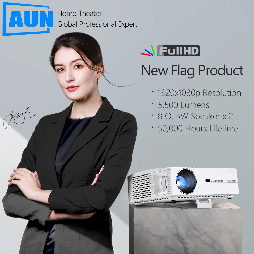 AUN completo HD proyector F30... 1920x1080 resolución Proyector LED para el teatro en casa 5500 lúmenes 3D inteligente Beamer comparables 4 K - 2
