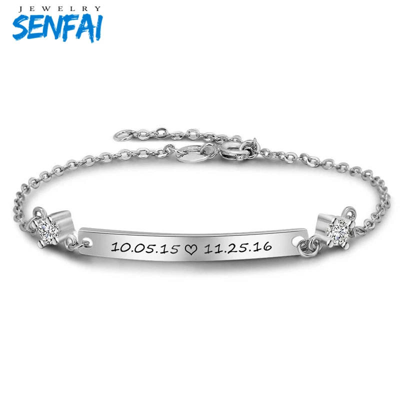 

Custom Letter Jewelry Nameplate Bracelets Engrave Names Date with Crystal Women Men Bracelet Bangles Special Gift for Her