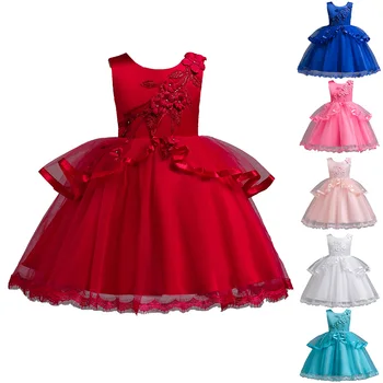 

Hot Selling Children Kids Girl Dress Sleeveless Round Collar Gift Princess Cute For Performance Party FJ88