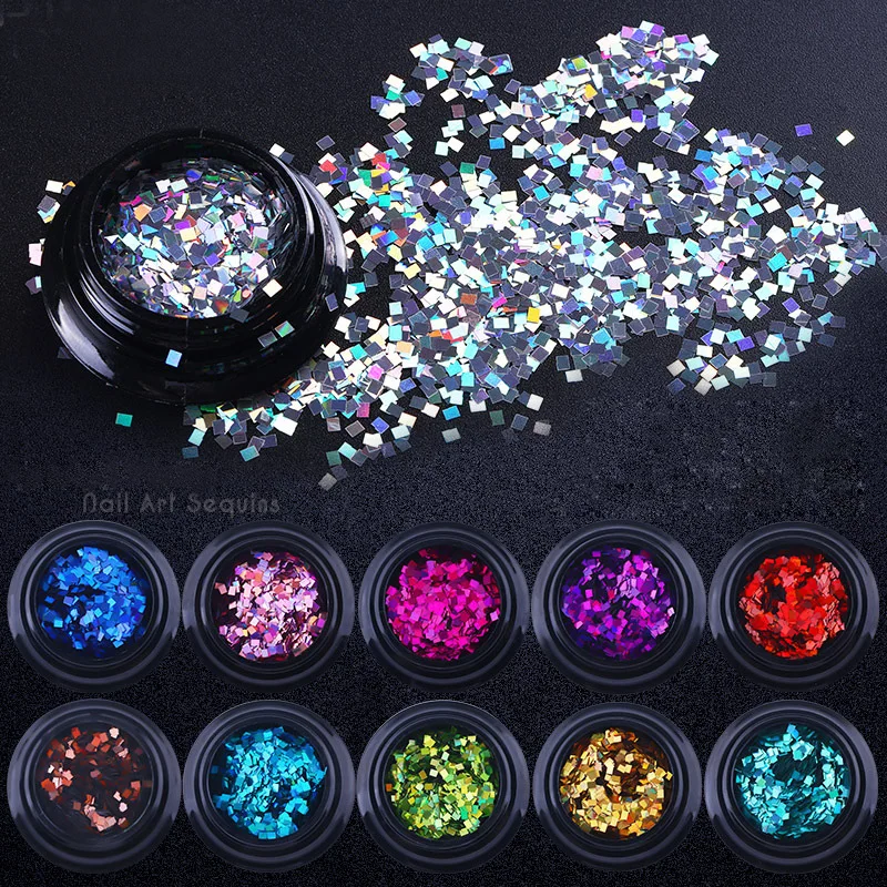 

1Pot Laser Square Sequins Ultra Thin Holo Nail Art Glitters Flakes 3d Manicure UV Gel Polish DIY Accessory New Shiny Decoration