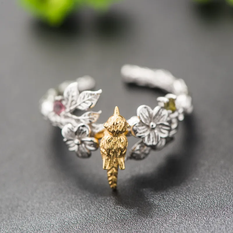 Подлинные 925 пробы серебряные кольца в китайском стиле с перегородчатой птицей Женские винтажные Открытые Кольца модные ювелирные изделия для женщин