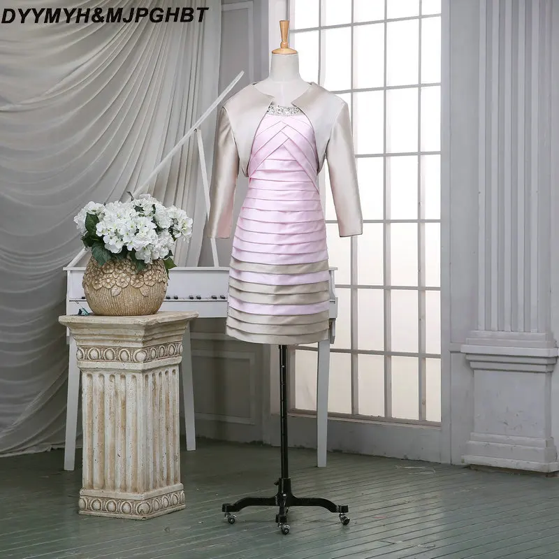 

Elegant Mother of Bridal Dresses with Jacket Knee Length Mix Color Short Mother of Groom Dress
