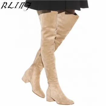 

RLINF Womens Fashion 2018 Square Low Heel Over The Knee Boots Winter Women Long Boots Shoes