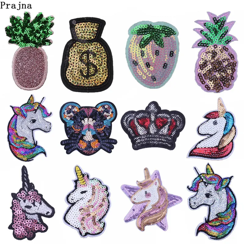 

Prajna Unicorn Crown Sequin Patch Embroidery Pineapple Wallet Iron On Patches For Clothing Apparel Applique Diy Accessories F