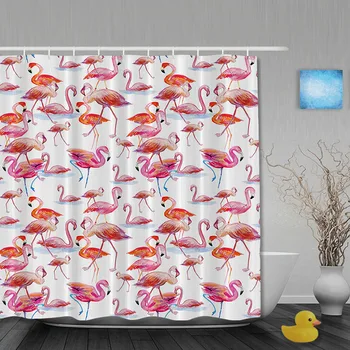 

Animals Decor Shower Curtain Flamingo Lake Bathroom Shower Curtains Waterproof Polyester Fabric Custom Bathroom Curtain Hooks