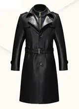 X-long Leather Jacket Men Classic Black Suit Collar Men’s Clothing Male Autumn And Winter Lengthen Trench Blouson Cuir Homme