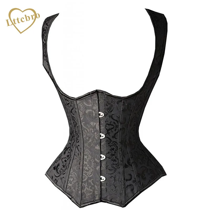 Skup Damski czarny brokatowy stalowy usztywniony, w stylu steampunk Tesla Underbust gorset pas wyszczuplający w talii kamizelka S, M, L, XL, XXL, 3XL, 4XL, 5XL, 6XL Plus