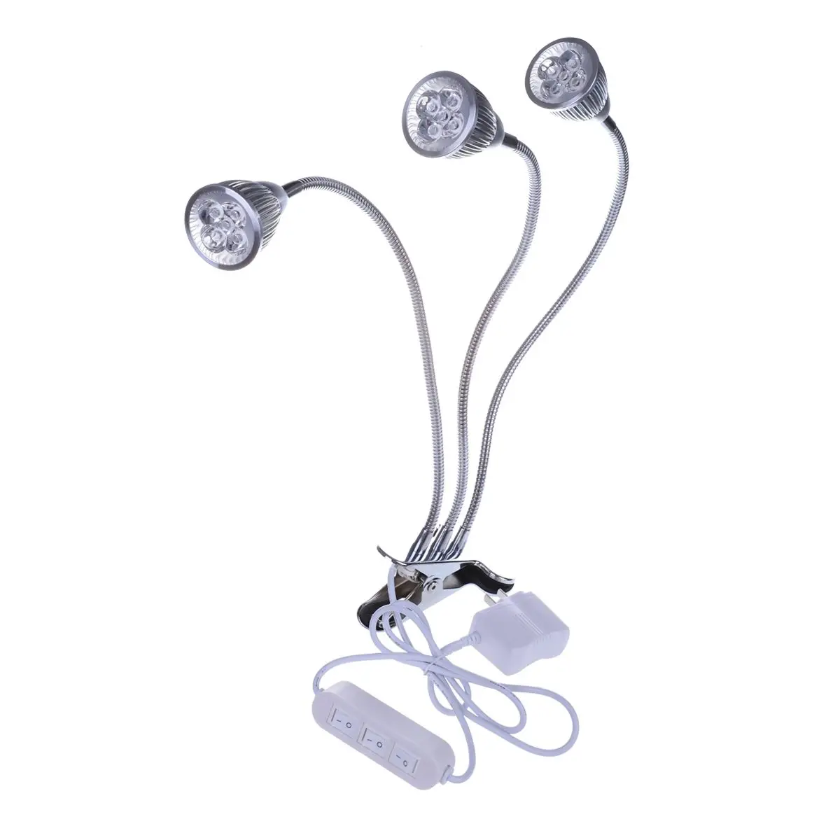 

Three Head Led Grow light bulbs 15W Clip on Plant grow lamp with Flexible 360 Degree Gooseneck and Three Separate Control Swit