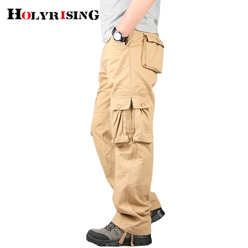 Holyrising, мужские брюки карго, хлопок, повседневные брюки, много карманов, pantalon homme, мужские Модные Военные брюки, мужские 18729-5 - Цвет: Khaki