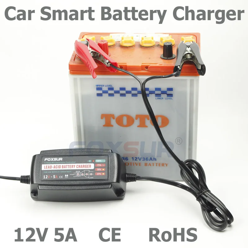 Foxsur 12V 5A Car Battery Charger Maintainer & Desulfator Smart Battery Charger for AGM GEL WET Batteries EU/AU/UK/US Plug