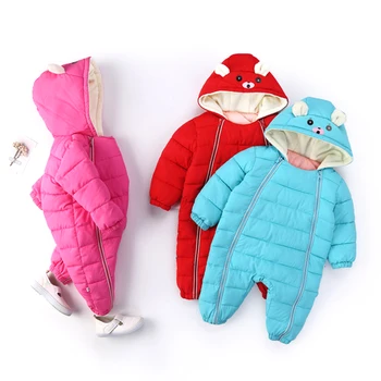 

2020 Newborn Baby girls boys Rompers Cotton Padded Thick Infant Wear 0 3 6 9 jumpsuit warm outerwear cartoon pure color cheap