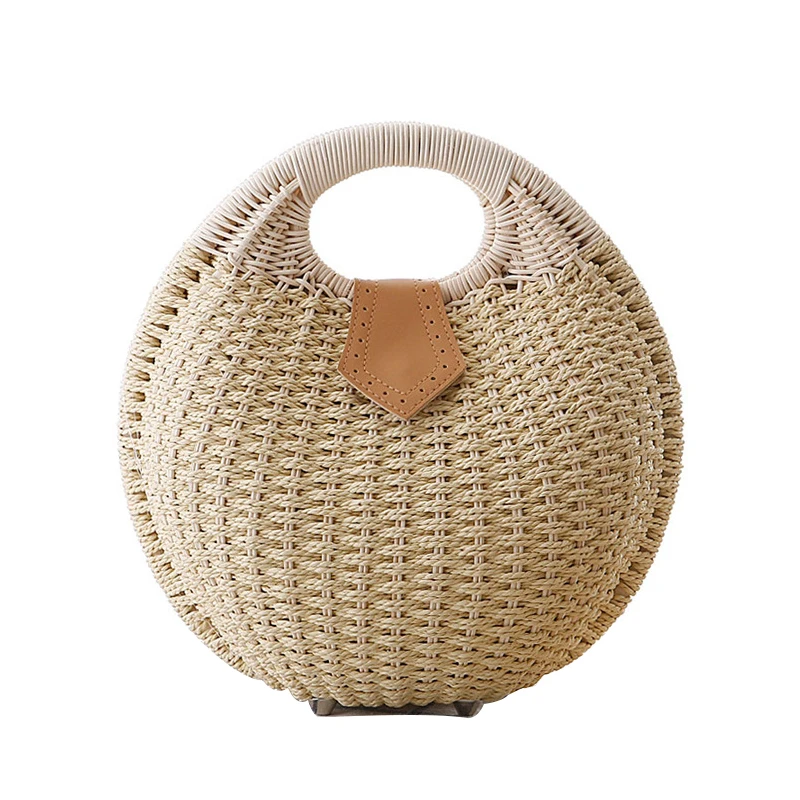 

Beach Bag Handmade Round Straw Bag Clutch Women Handbag Woven Knitted Rivets Small Summer Shell Bag Fashion Luxury Designer New
